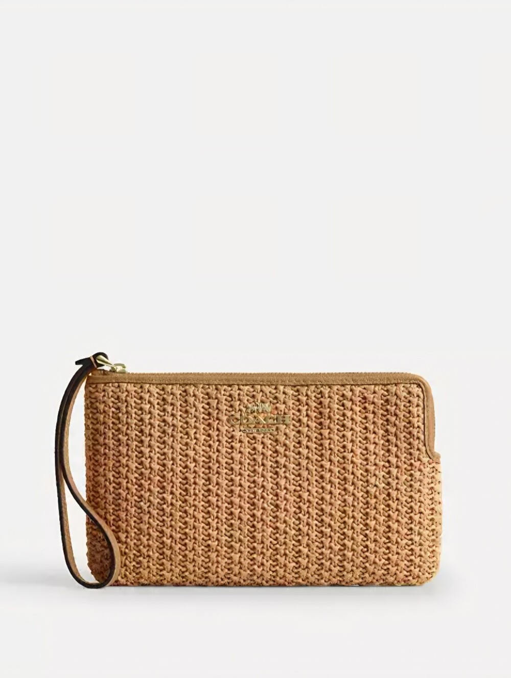 COACH Straw Zip Wristlet In Toast W/Gold Hardware, Leather Strap, Large, NEW! - Picture 3 of 6